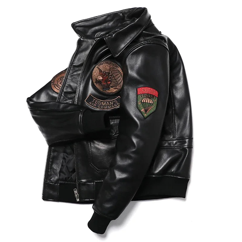 2025 New Embroidery Sheepskin Jacket Men'S Natural Genuine Leather G1 Air Force Pilots Coat Thicken Warm Soft Clothes