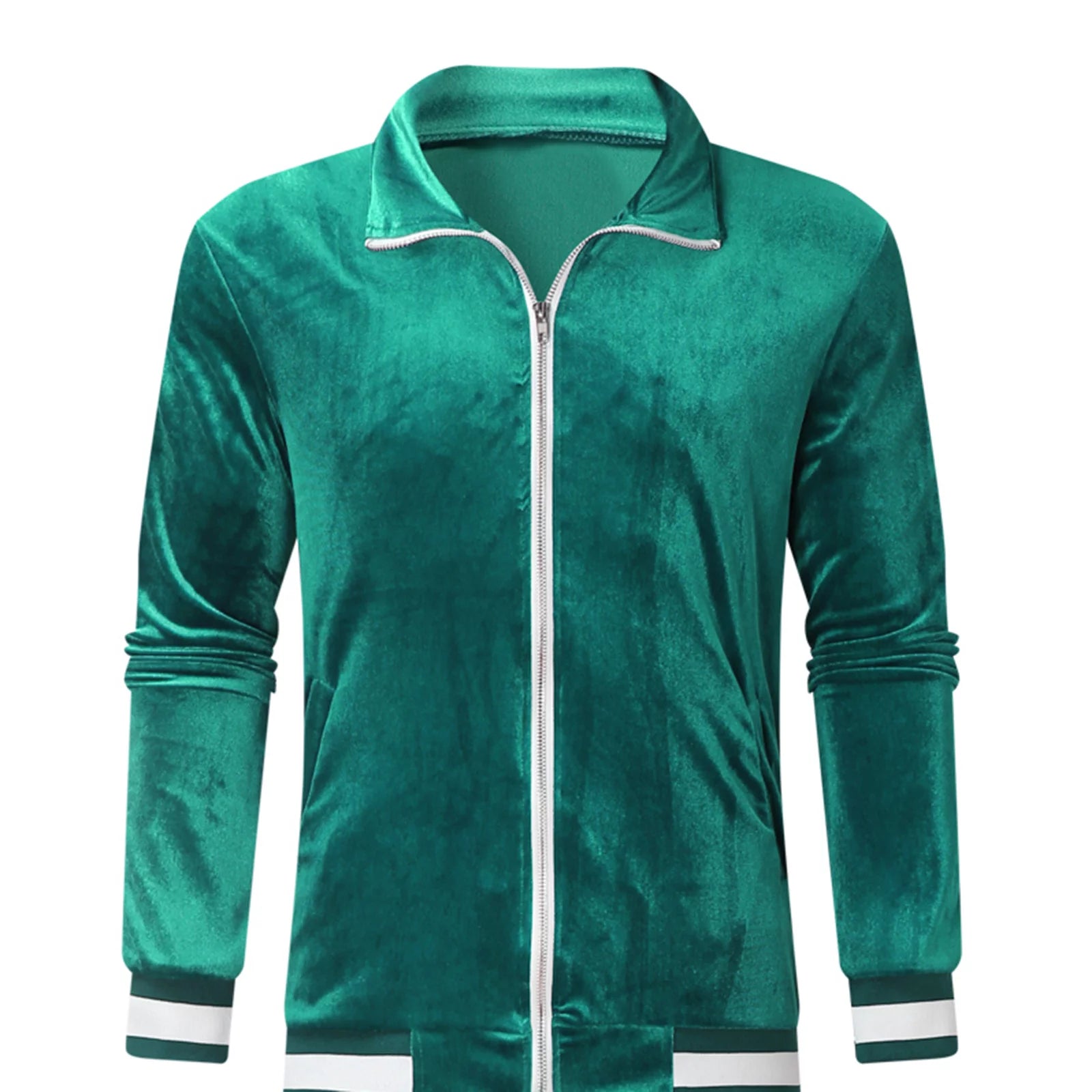 Men'S 2 Piece Sports Outfits Soft Velvet Tracksuit Color Block Casual Zip up Jacket and Sweatpant Sets