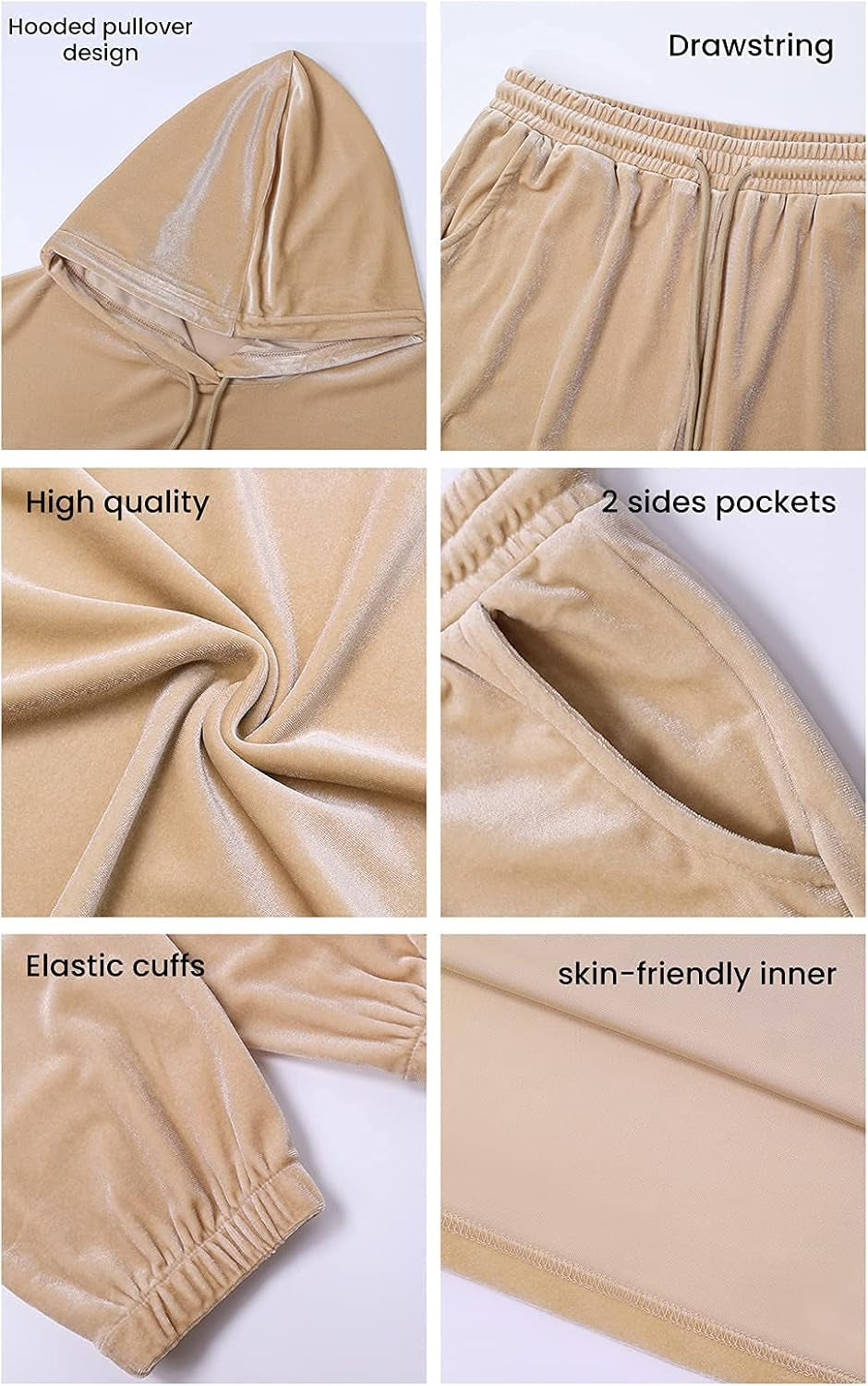 Women'S Velour Tracksuits Set Hooded Pullover Sweatpants Long Sleeve 2 Piece Joggers Outfits (Pink,Small)