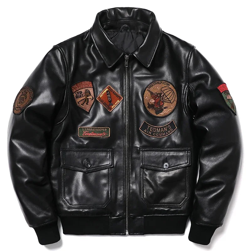 2025 New Embroidery Sheepskin Jacket Men'S Natural Genuine Leather G1 Air Force Pilots Coat Thicken Warm Soft Clothes