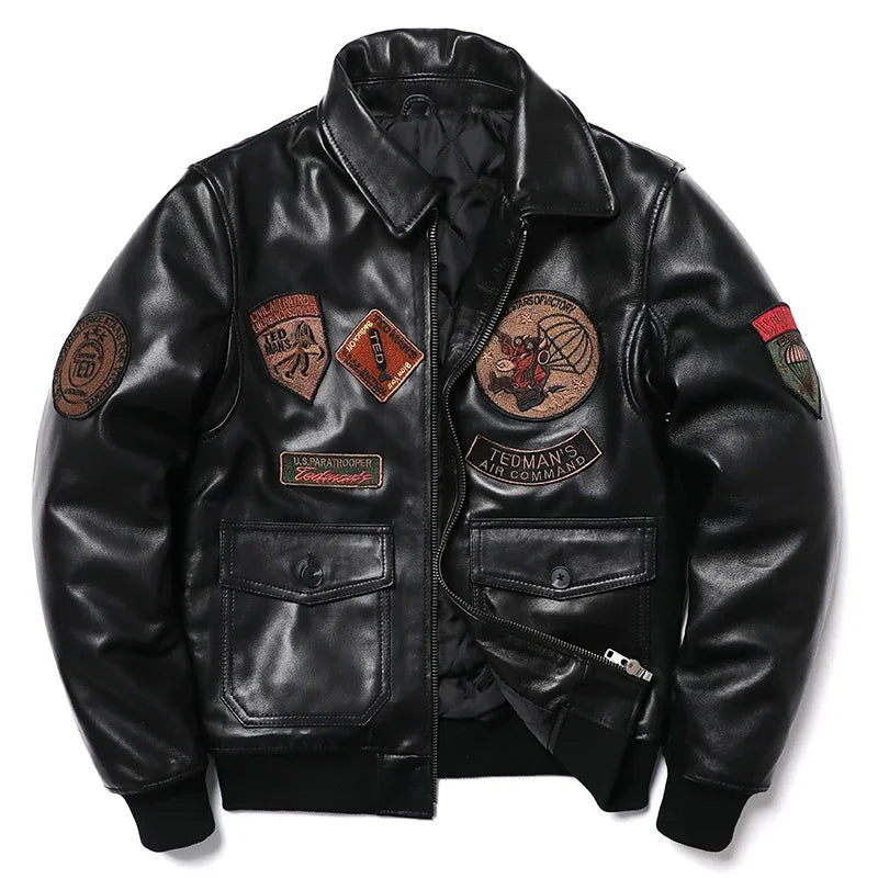 2025 New Embroidery Sheepskin Jacket Men'S Natural Genuine Leather G1 Air Force Pilots Coat Thicken Warm Soft Clothes
