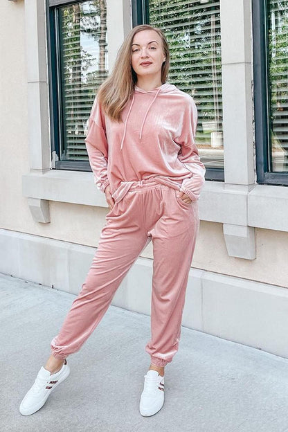 Women'S Velour Tracksuits Set Hooded Pullover Sweatpants Long Sleeve 2 Piece Joggers Outfits (Pink,Small)